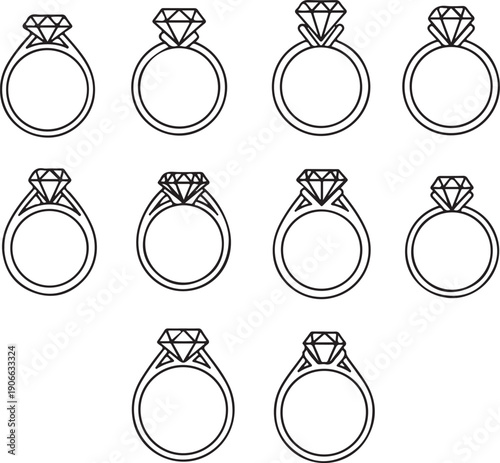 A variety of elegant and intricate engagement rings with different designs and settings.
