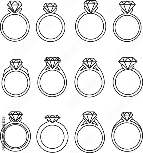 A collection of nine different ring designs with various gemstone settings