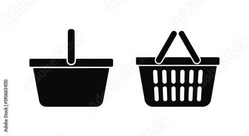 Two black silhouette icons depicting different styles of shopping baskets