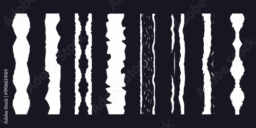 Abstract composition of vertical irregular white lines on black background