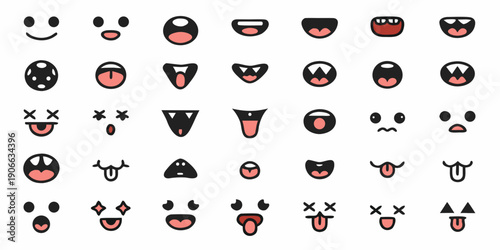 Collection of cartoon mouth and eye expressions arranged in a grid format
