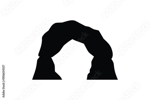 Natural stone arch silhouette icon representing geological formations and landmark destinations for tourism design