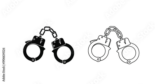 Black and white illustration of a pair of metal handcuffs