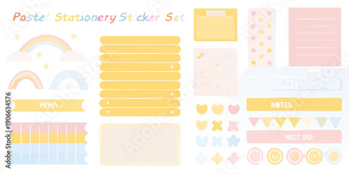 Pastel stationery sticker set with rainbows flags and decorative elements