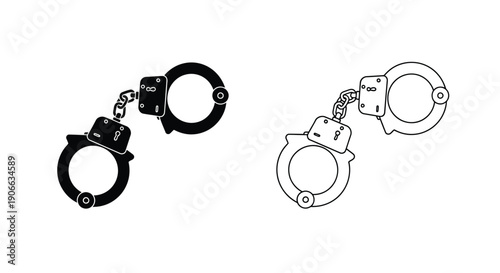 Black and white illustration of a pair of open handcuffs
