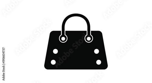 Simple black and white illustration of a classic handbag with circular studs