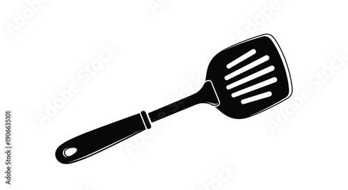 Black and white illustration of a kitchen spatula on a white background