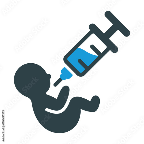 Vector icon of a baby receiving an injection from a syringe