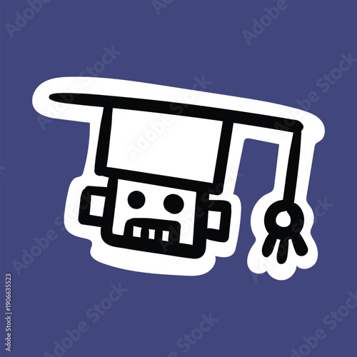Robot scholar sticker illustration on blue background. Perfect for stickers, education themes, AI learning visuals, tech branding, and playful academic designs.