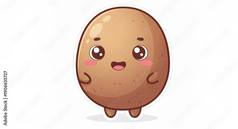 Fototapeta premium Charming cartoon sticker of a joyful pastel potato radiating cheerful energy on a white background.