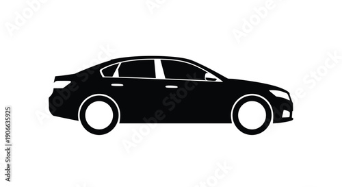 Black silhouette of a modern sedan car viewed from the side profile