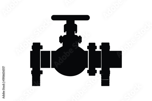 Industrial pipe valve illustration on white background, plumbing equipment, engineering element, control mechanism