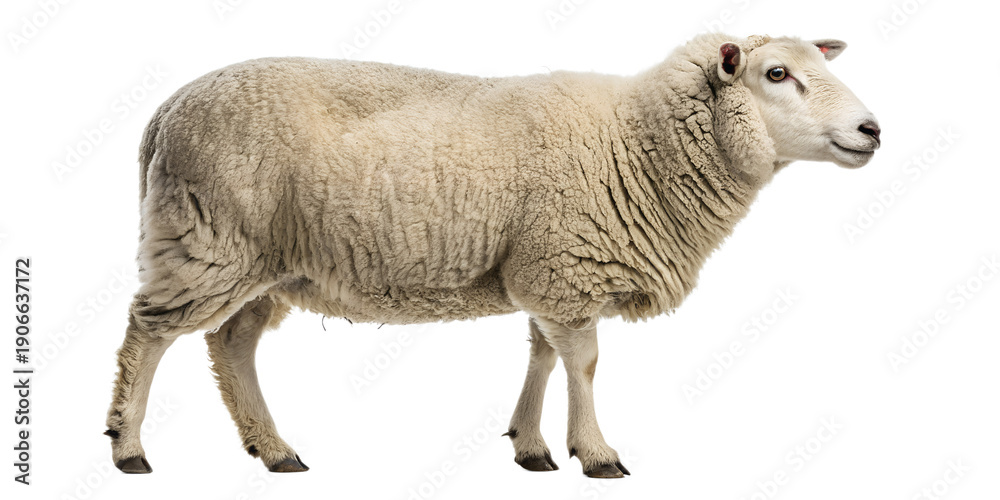 Obraz premium Realistic Sheep Isolated on White Background