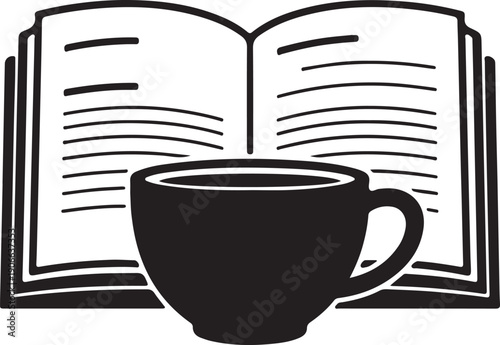 Open book and coffee cup vector illustration representing cozy reading atmosphere for education literature lovers and academic study sessions