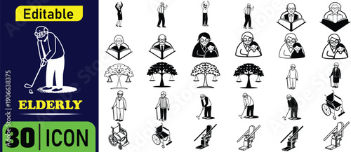 Editable Elderly seniors old people golf