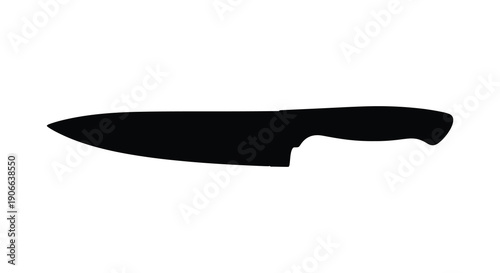 A stark black silhouette of a kitchen knife is displayed against a plain white background emphasizing its form silhouette high quality