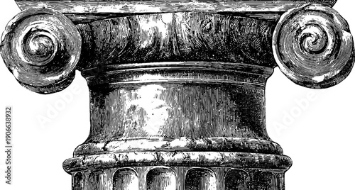 Classical architectural column with vintage botanical elements for design and decor