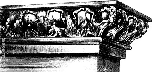 Vintage architectural cornice design with botanical elements