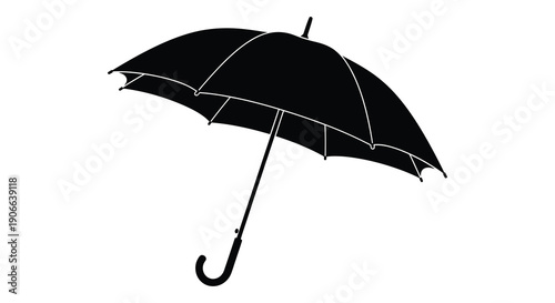 A striking black umbrella is depicted against a pure white background showcasing a classic design silhouette high quality professional detailed modern