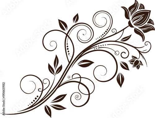 Elegant Floral Swirl Vector Isolated on Transparent Background