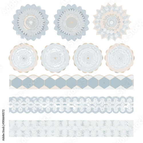 Collection of pastel floral mandalas and decorative border elements
