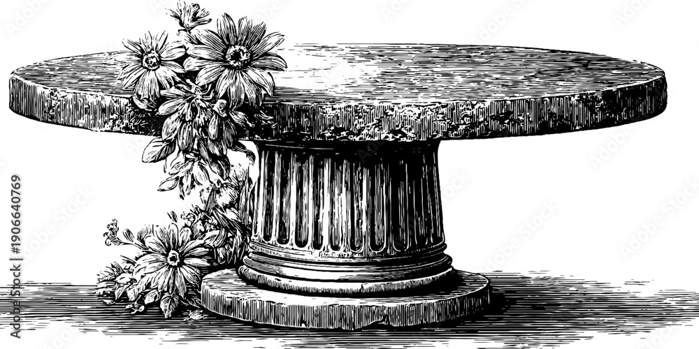 Naklejka premium Vintage botanical table with floral engraving - minimal composition for holiday celebration design