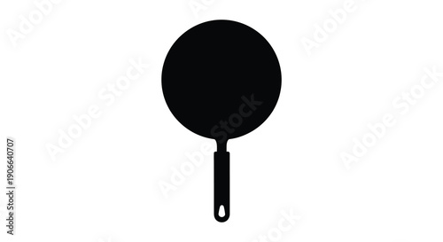 A stark black silhouette of a classic frying pan stands out against a clean white background offering a simple silhouette