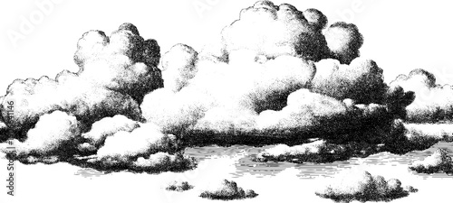 Vintage botanical cloud engraving - hand-drawn etched silhouette for retro design