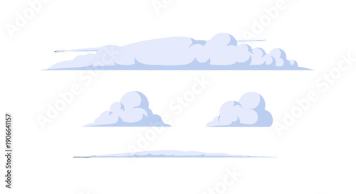 Stylized cartoon clouds set with various shapes light blue hues and soft shadows perfect for sky elements.