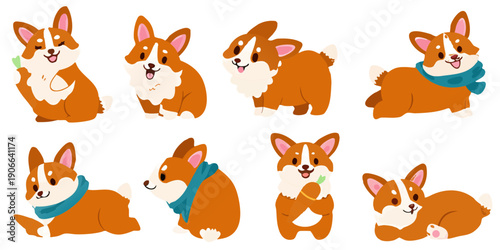 A collection of adorable corgi illustrations in various poses