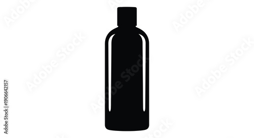 A stark black silhouette of a tall slender bottle stands isolated on a pure white background a simple form silhouette
