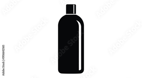 A stark black silhouette of a tall cylindrical bottle stands against a plain white background creating a minimalist image silhouette