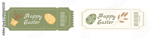 Easter ticket set with eggs flowers and plants in Scandinavian spring style