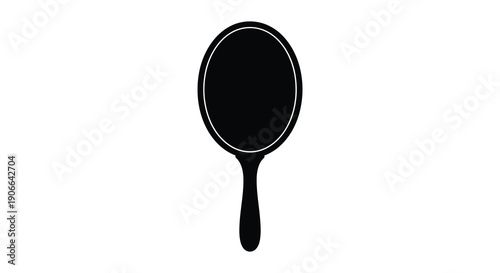 A simple black hand mirror is presented against a white backdrop showcasing its elegant form in silhouette high quality professional detailed