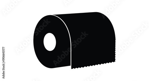 A stark black silhouette depicts a partially used roll of toilet paper against a plain white background silhouette high quality professional