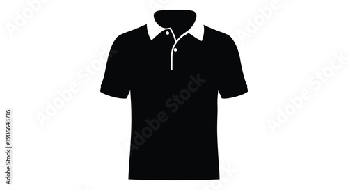 A stark black silhouette of a collared polo shirt against a clean white background demonstrating simple design silhouette high quality professional