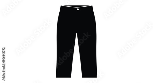 A stark black silhouette depicts a pair of modern straight leg pants against a plain white background silhouette high quality professional detailed