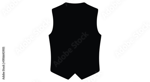 A stark black silhouette of a sleeveless waistcoat against a plain white background showcasing formal attire silhouette high quality professional detailed