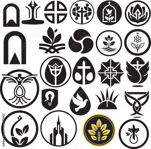 Christian and Spiritual Emblem Icons Set with Religious Symbols
