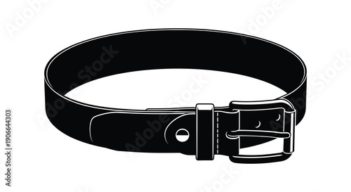 A detailed black silhouette of a leather belt with a visible buckle and smooth rounded edges silhouette high quality professional detailed