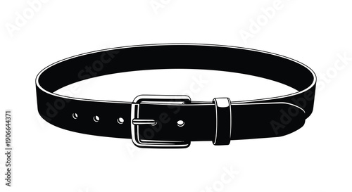 A black leather belt is displayed against a white background featuring a metallic buckle and holes a striking silhouette high quality