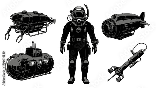 Mysterious futuristic soldier and robotic creatures in a dystopian environment