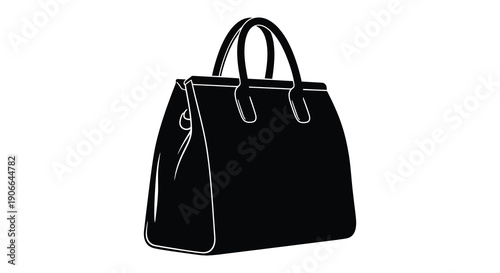 A minimalist depiction of a classic tote handbag outlined in white against a black background silhouette high quality professional detailed modern