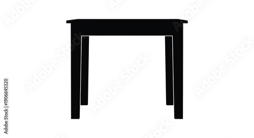 A stark black silhouette of a simple wooden table is presented against a bright white background showcasing minimalist design silhouette