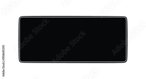 A completely black rectangular screen is presented on a white background showcasing a minimalist design silhouette high quality professional detailed modern
