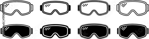 Set of modern ski goggles with clear and dark lenses