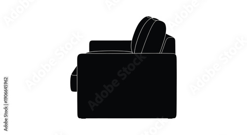 A stark black silhouette of a modern oversized armchair dominates a white background showcasing its form silhouette high quality professional detailed