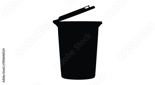 A stark black silhouette depicts an open waste bin emphasizing recycling and disposal concepts silhouette high quality professional detailed modern elegant