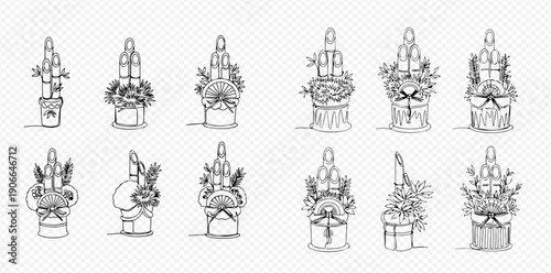 Set of kadomatsu new year decoration elements in hand drawn style.