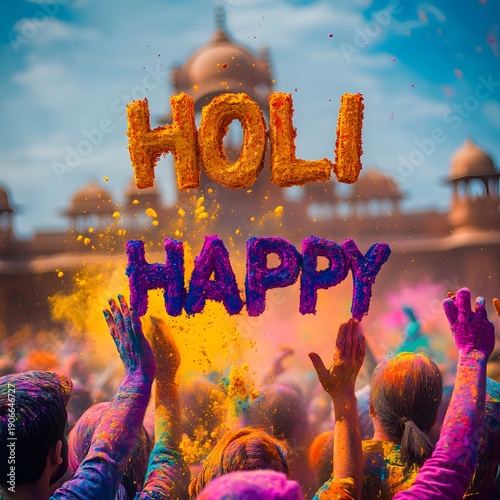 Happy holi festival celebration with colorful powders high resolution photo